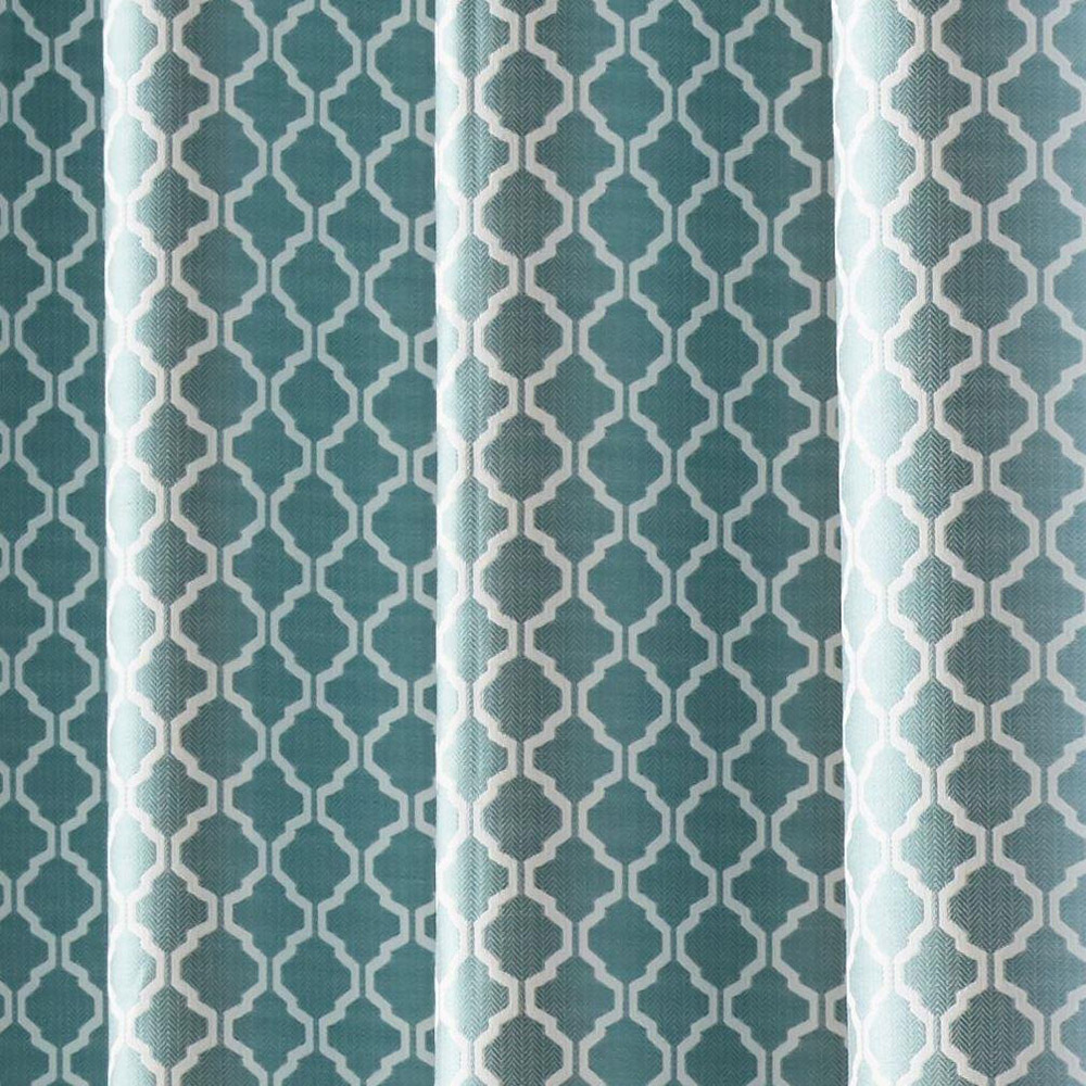Alan Symonds Wold Teal and White Ring Top Eyelet Curtains 117cm x 228cm Image 3