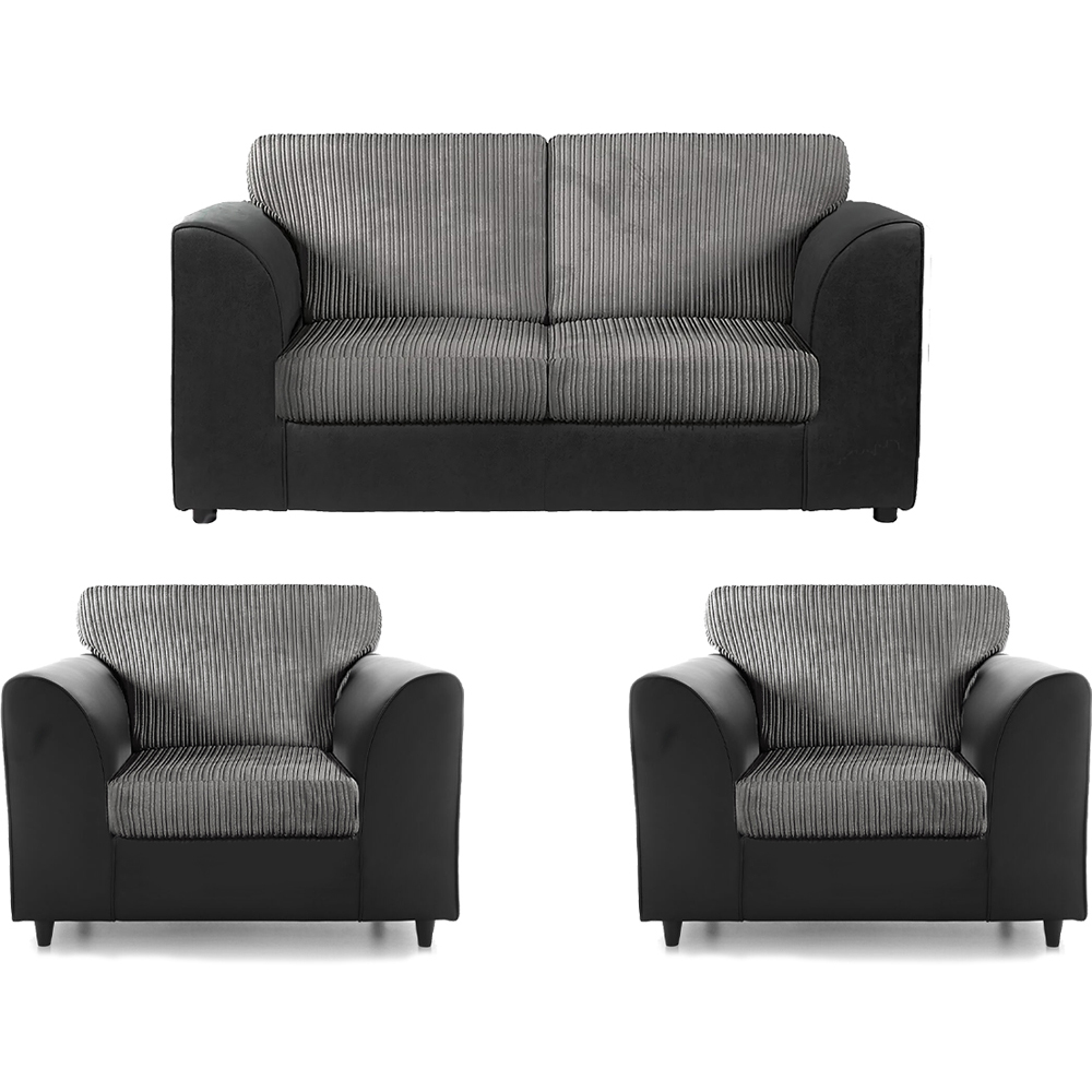 Luxor 4 Seater Black and Grey Jumbo Cord Full Back Sofa Suite Image 2