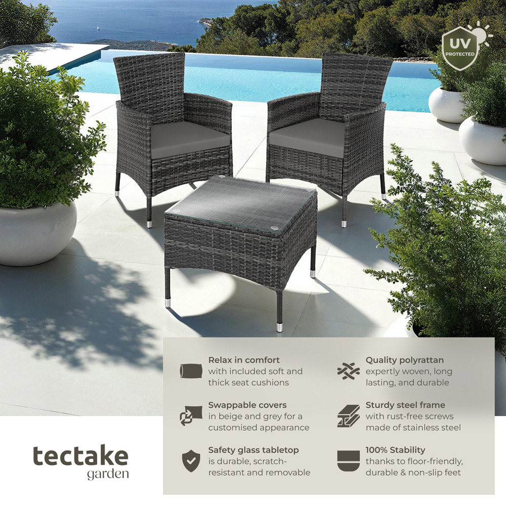 tectake Lucerne 2 Seater Grey Garden Bistro Set Image 3