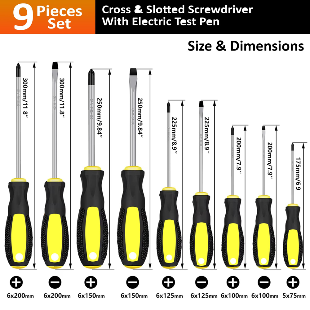 ATEK Phillips Slotted Soft Grip DIY Magnetic Screwdriver Set 10 Piece Image 9