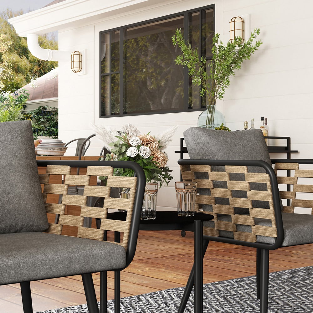 Outsunny 2 Seater Grey Rattan Bistro Set with Cushions Image 4