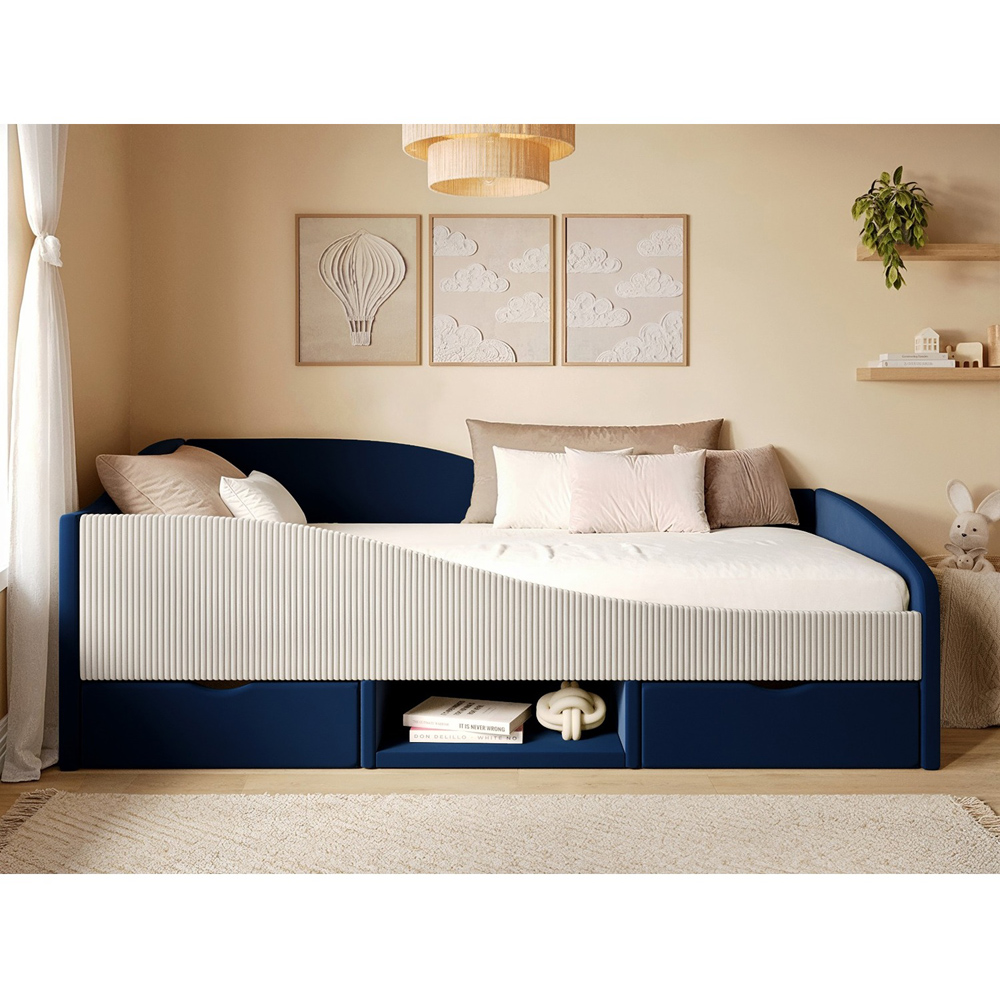 Flair Aubrey Blue Velvet Storage Low Sleeper Bed with Beige Cord Image 4