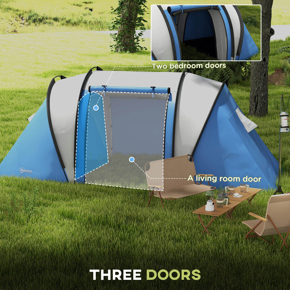 Outsunny 4-5 Person Waterproof Camping Tent with 2 Bedroom Blue Image 5
