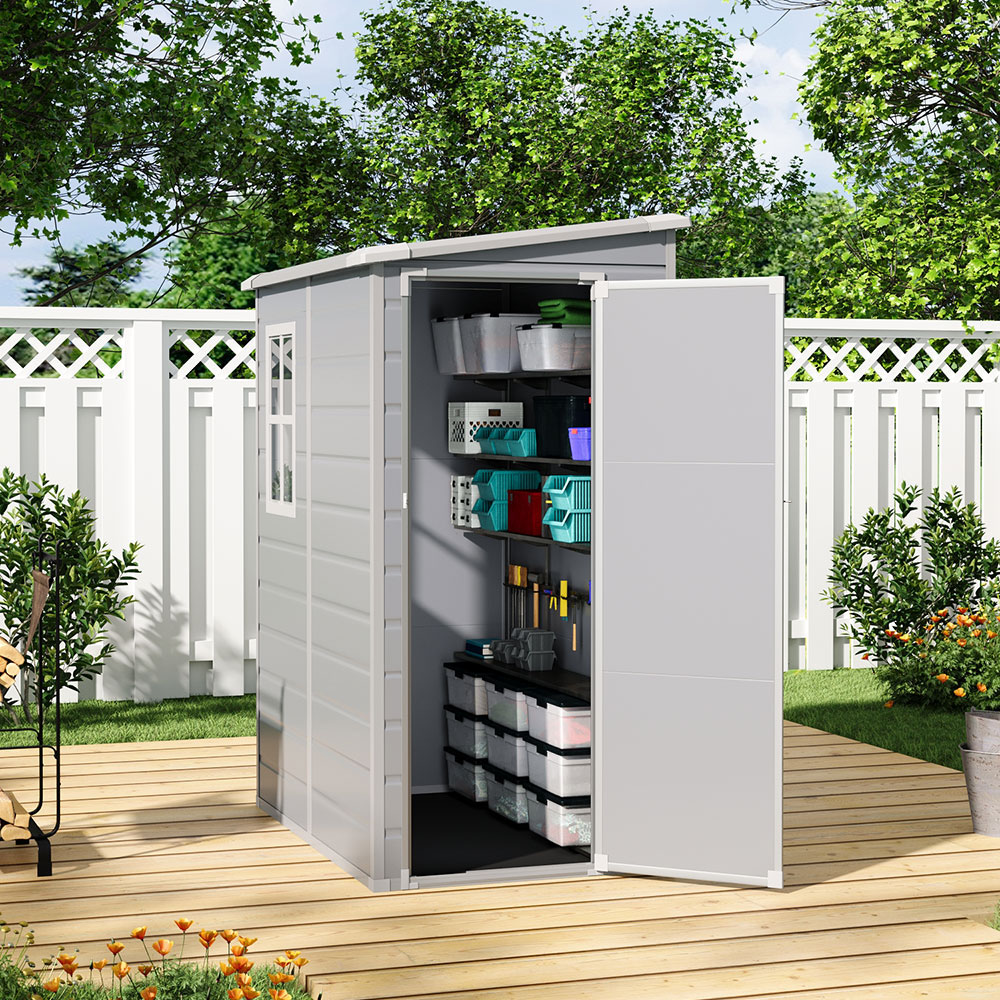 H&O Direct 5 x 4ft Grey Plastic Pent Tool Storage Shed Image 2