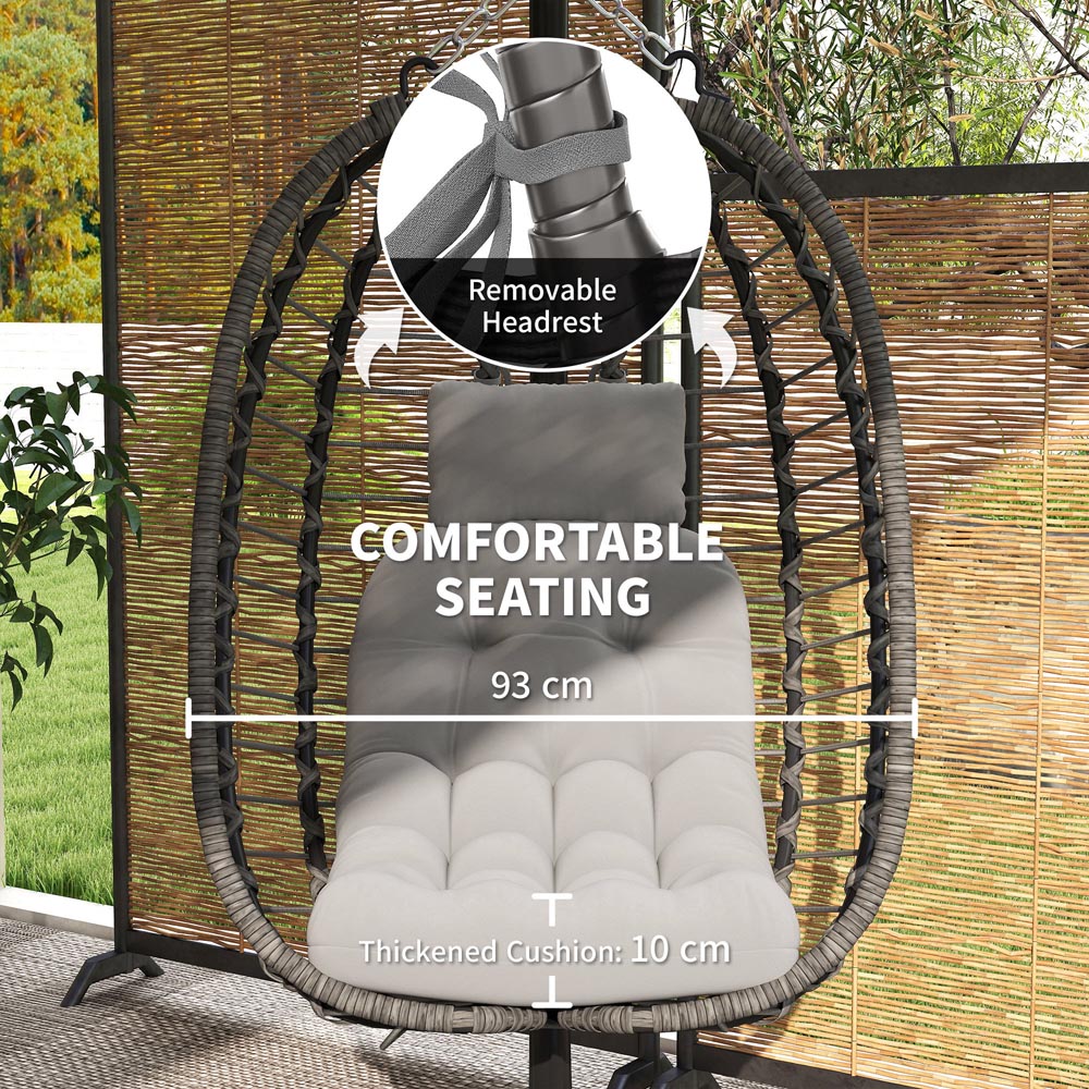 Outsunny Light Grey Rattan Hanging Egg Chair with Stand Image 8