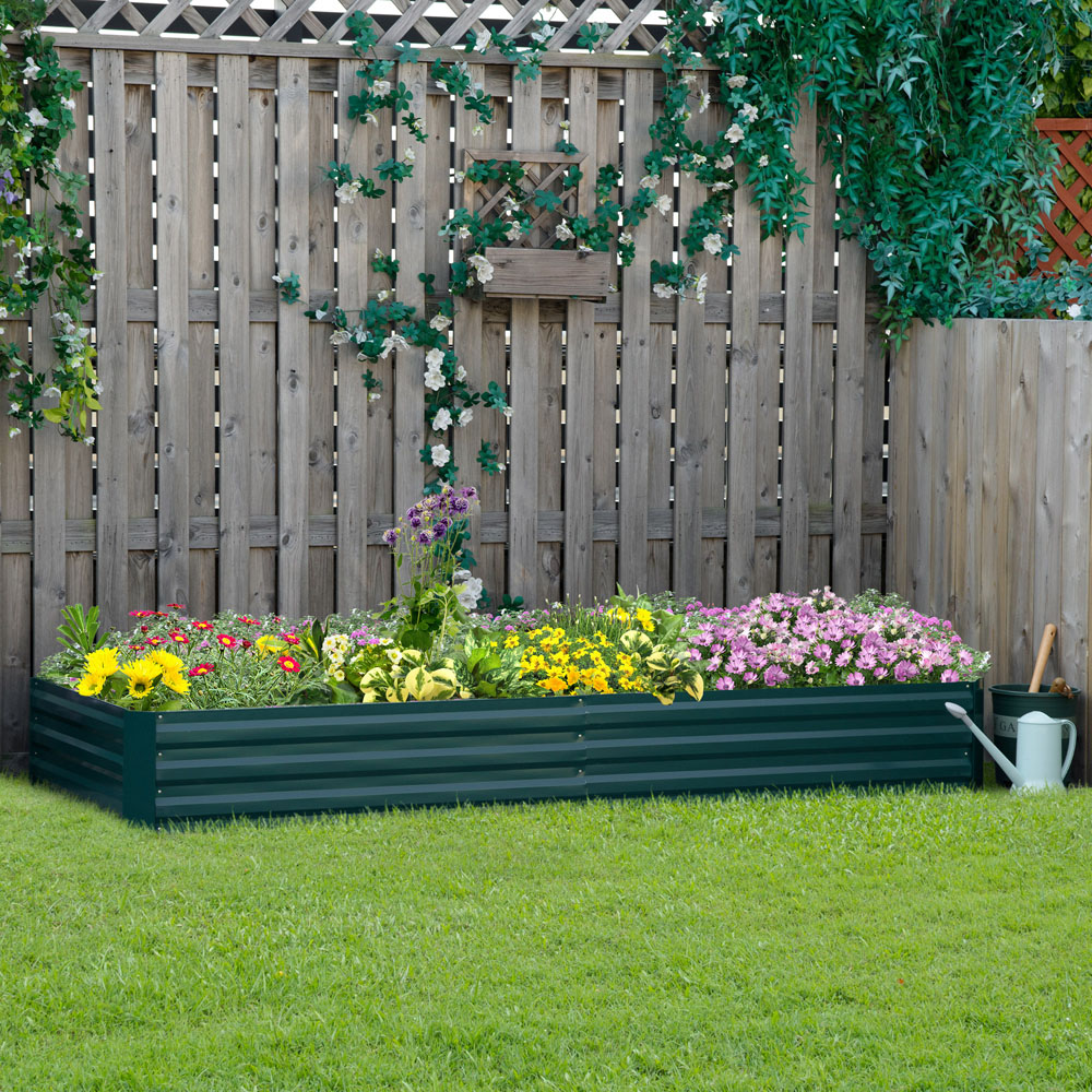 Outsunny Green Galvanised Steel Raised Garden Bed Planter with Open Bottom Image 2