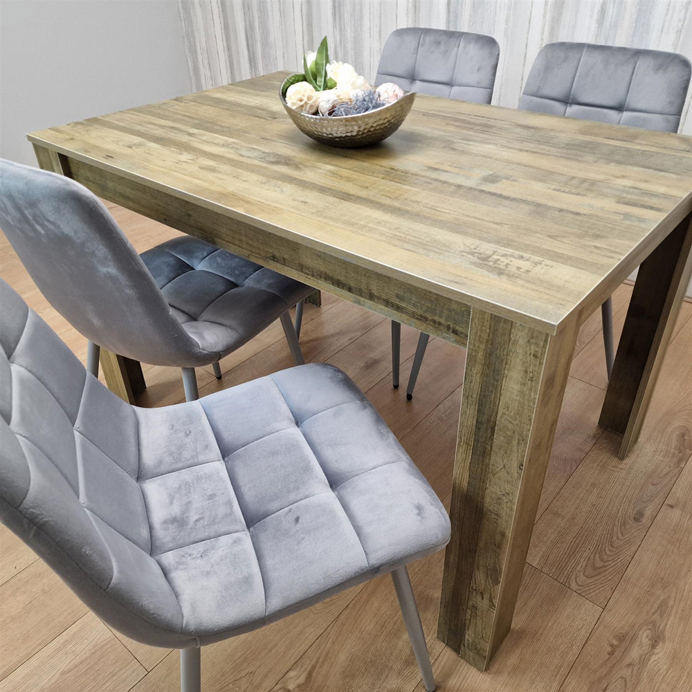 Portland 4 Seater Dining Set Rustic Effect and Grey Velvet Image 7