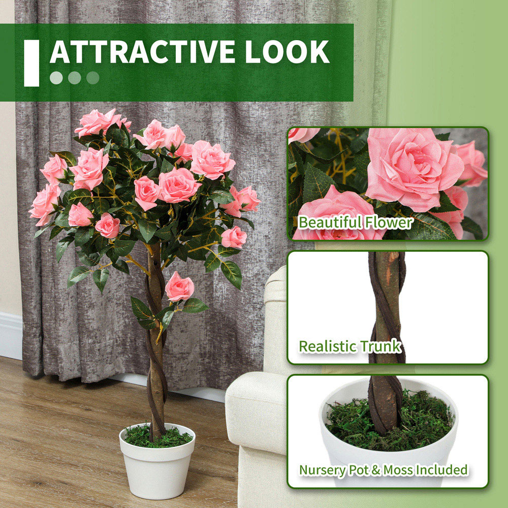 Portland Pink Rose Artificial Tree in Pot 90cm 2 Pack Image 8