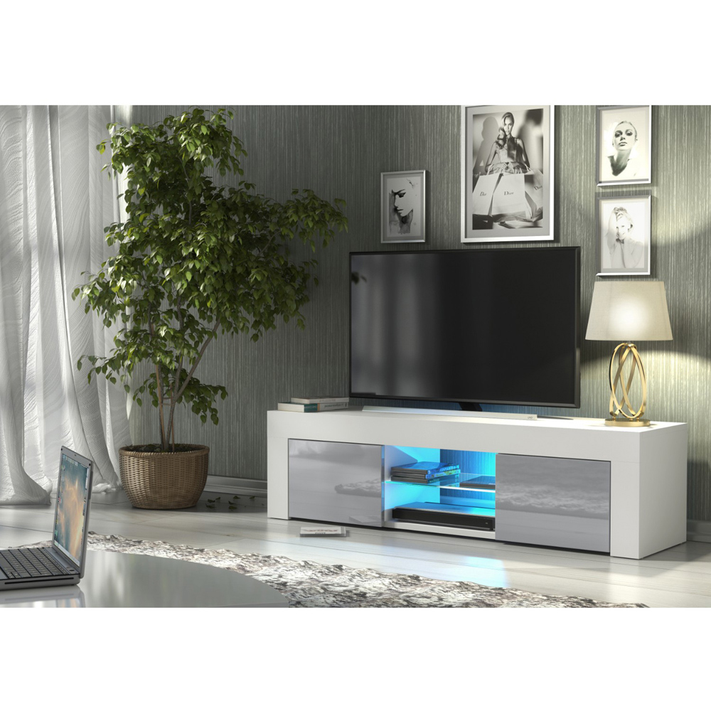 Creative Furniture Loom White and Grey Gloss 2 Door 2 Shelf TV Unit with LED Image 7
