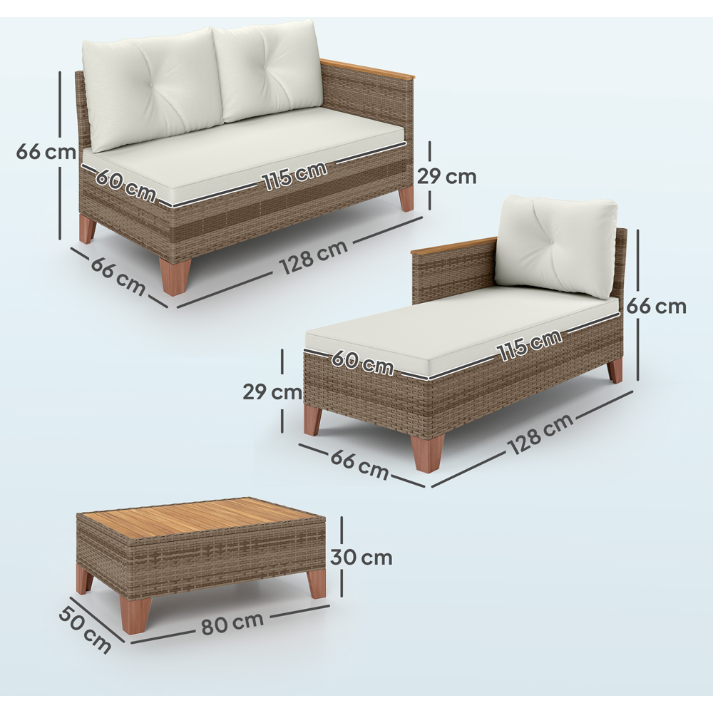 Outsunny 3 Seater Brown and Cream L Shape Garden Chaise Lounge Furniture Image 9