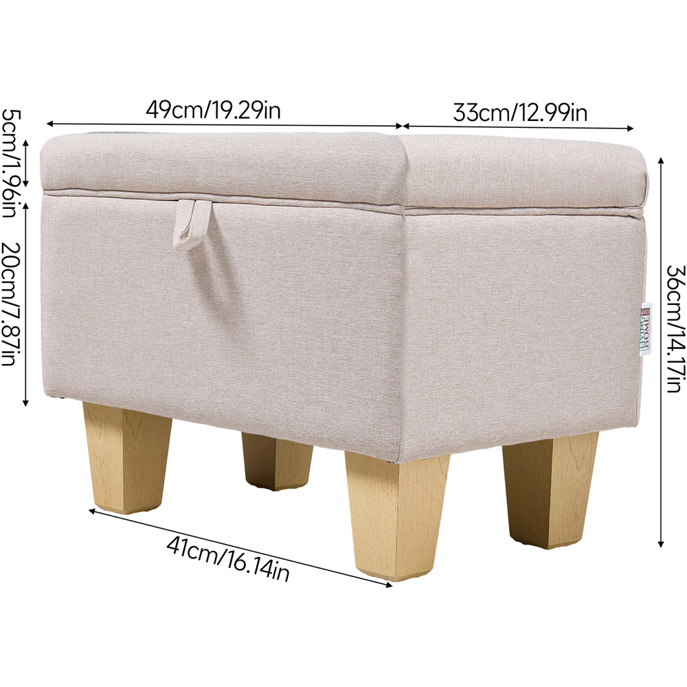 Living and Home 2 in 1 Cream Linen Upholstered Storage Ottoman Image 9