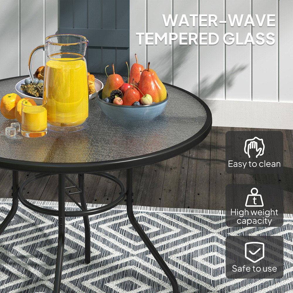 Outsunny 2 Seater Tempered Glass Round Garden Dining Table with Parasol Hole Image 7