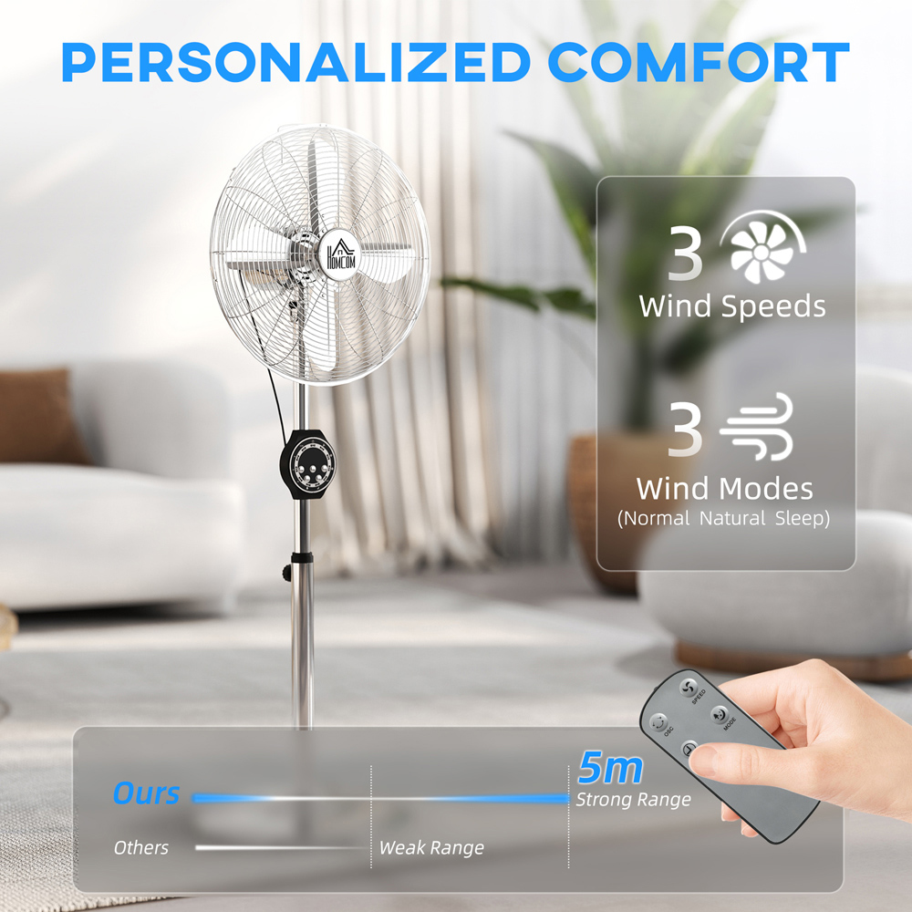 HOMCOM Metal Oscillating Pedestal Fan with Adjustable Height and Timer 53 inch Image 7