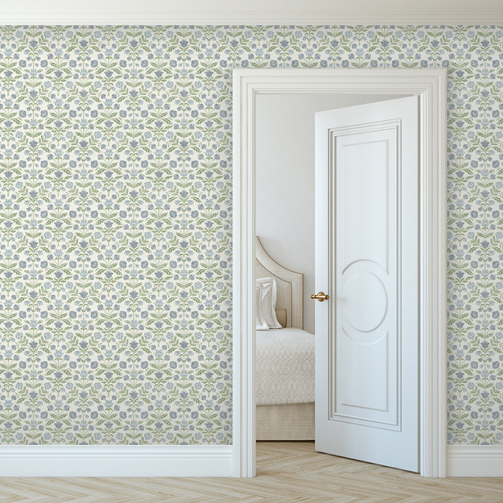 Arthouse Floral Damask Blue and Green Wallpaper Image 2