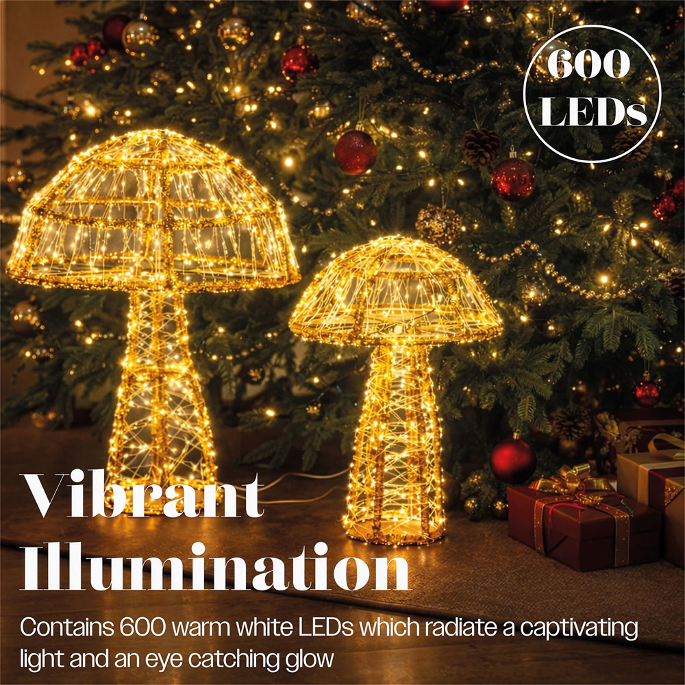 Xmas Haus 600 Warm White Micro LED Acrylic Mushroom Christmas Decoration Set of 2 Image 4