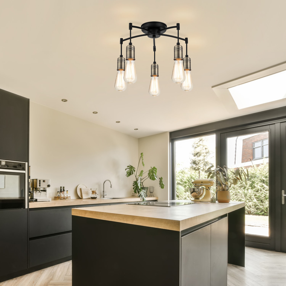 Cosylyte Linton 5 Light Industrial Matt Antique Brass Ceiling Light Image 6