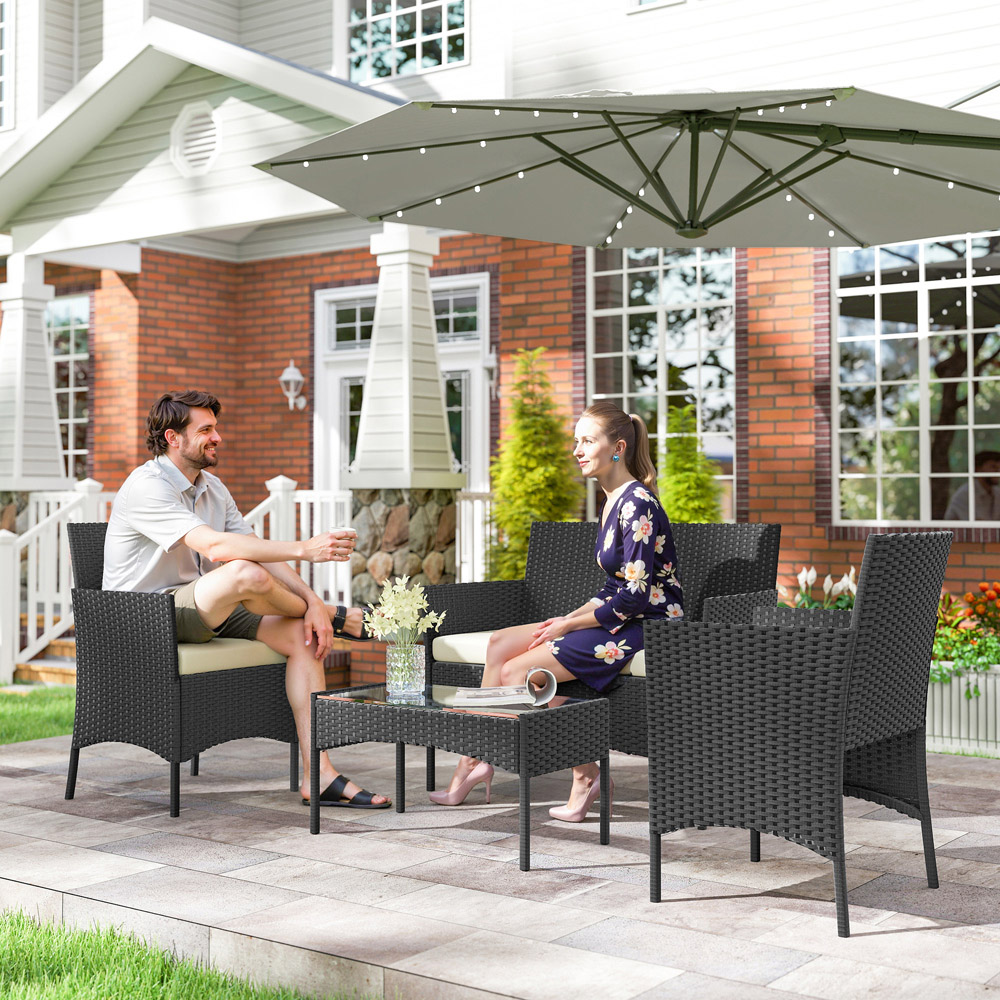 Outsunny 4 Seater Cream White Rattan Garden Sofa Lounge Set with Cushion Image 7