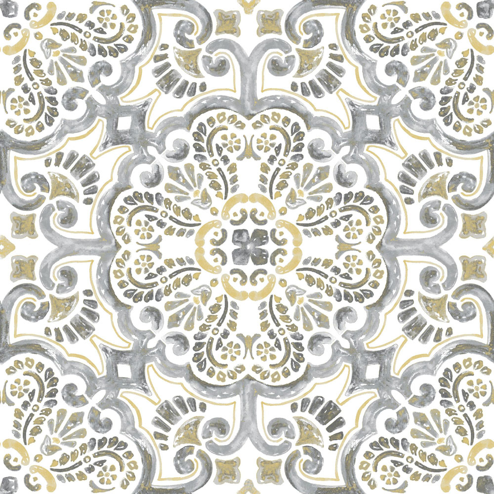 Floorpops Antico Yellow and Grey Peel and Stick Floor Tile 30.48 x 30.48cm 10 Pack Image 2