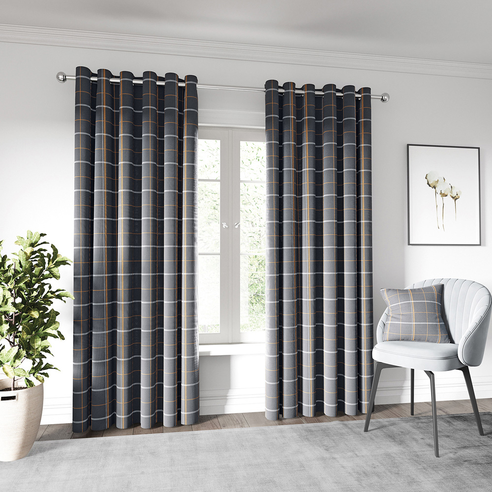 Helena Springfield Harper Woven Lined Charcoal and Ginger Eyelet Curtains 228 x 183cm Image 4