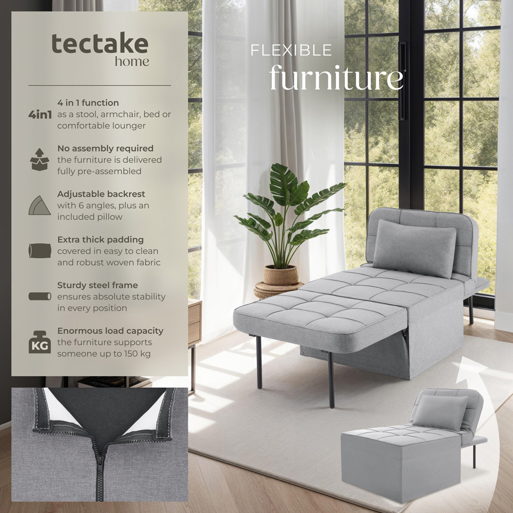 tectake Ponto 4 in 1 Grey Sofa Bed Image 6