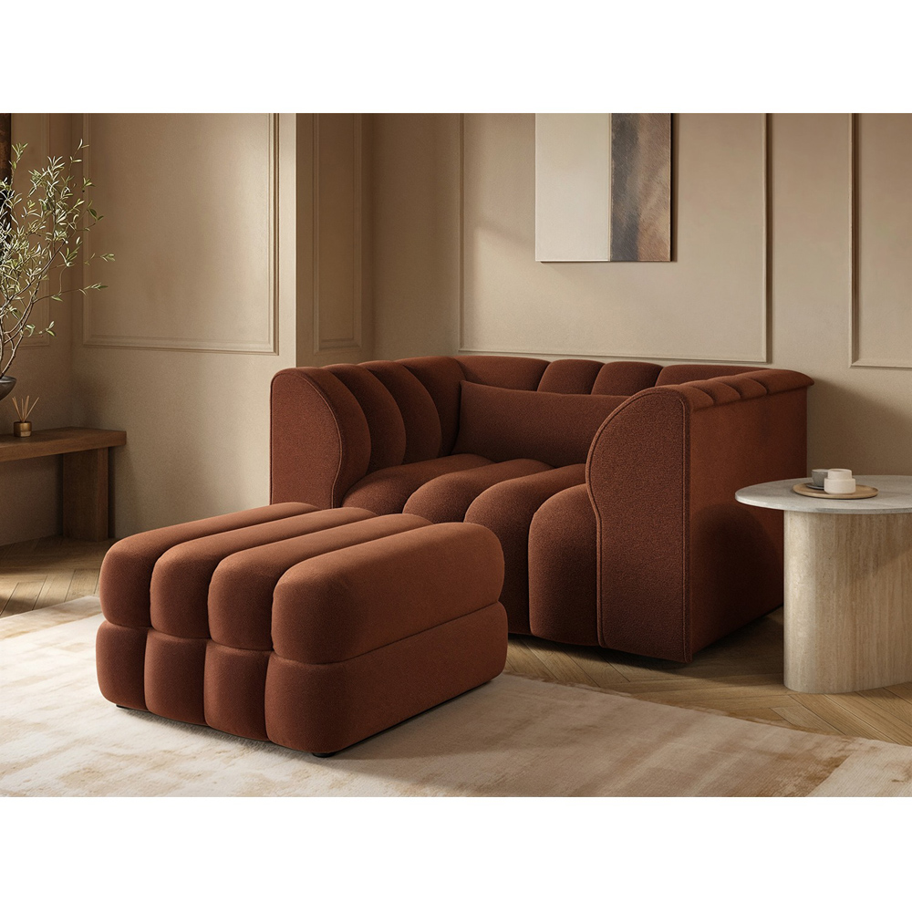 SOLACE+CO Halle Burnt Orange 2 Seater Loveseat Sofa with Storage Footstool Image 7