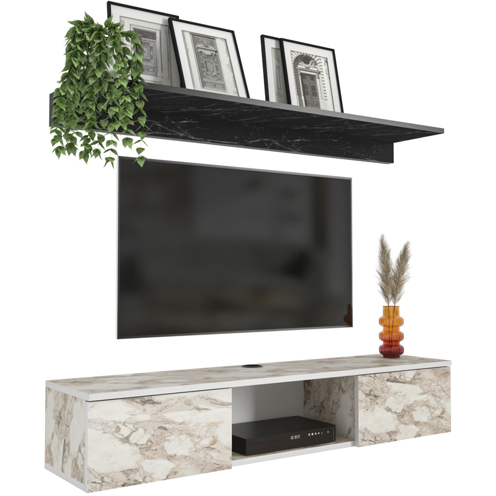 Decorotika Elia 2 Door Single Shelf Ephesus and Bendire Floating TV Unit with Wall Shelf Image 7