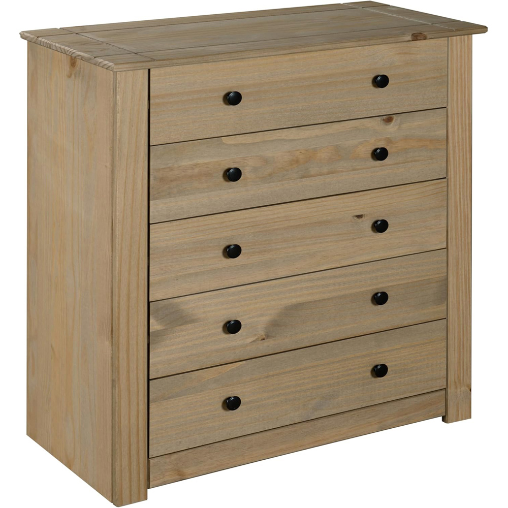 Mews Panama Solid Pine Wood Waxed Oak Finish 5 Drawer Chest of Drawers Image 3