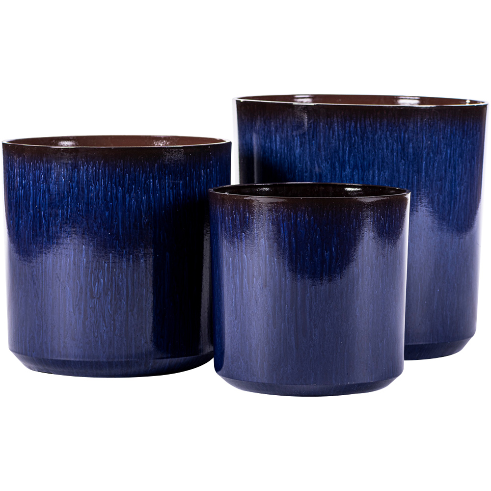 Garden Gear Ocean Blue Glazed Cylinder Planter Set of 3 Image 1