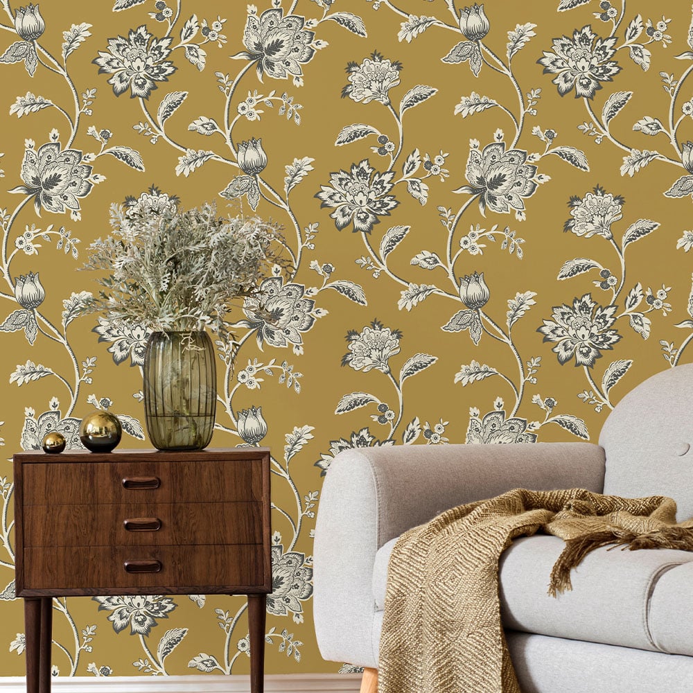 Fine Decor Juliette Floral Ochre Wallpaper Image 3
