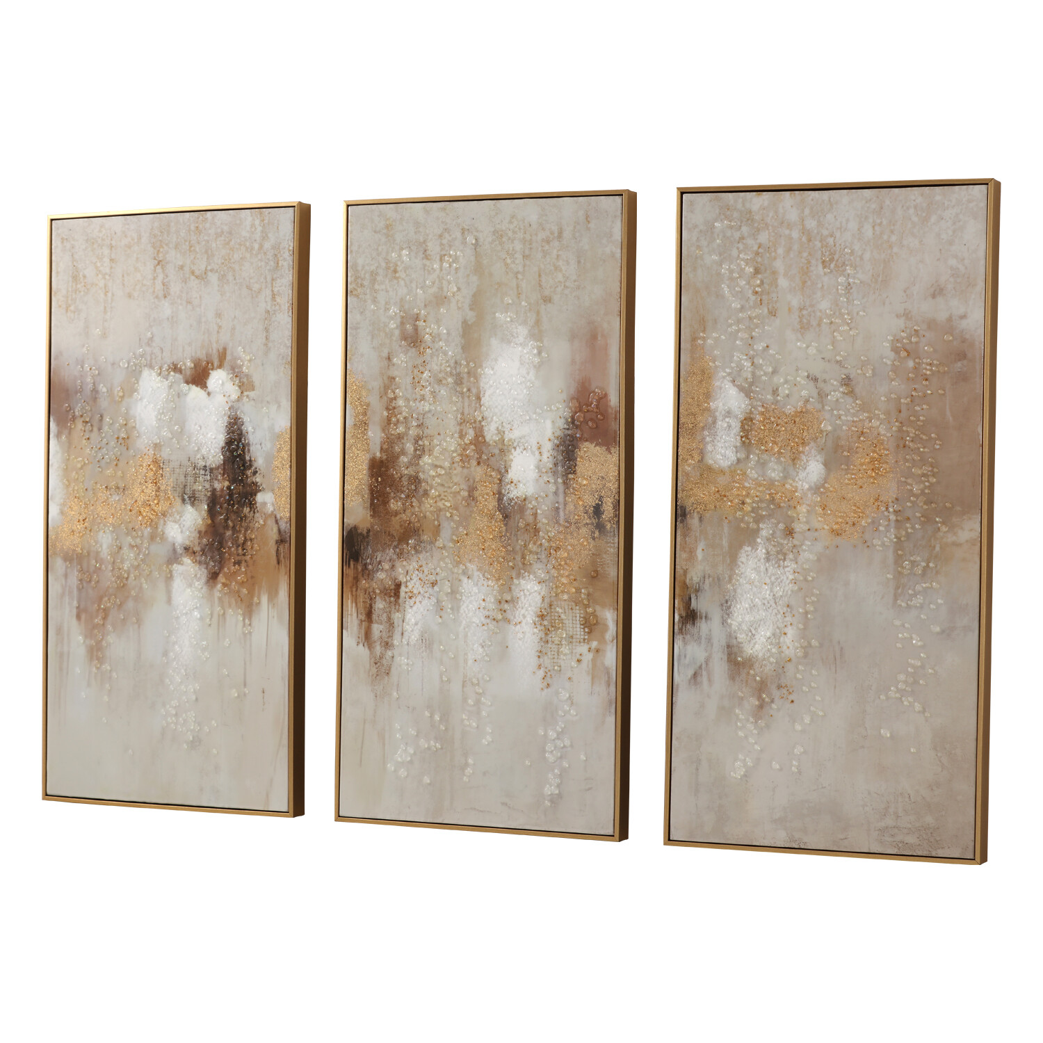 Set of 3 Bronzite Foiled Jewelled Art Beige Image 2