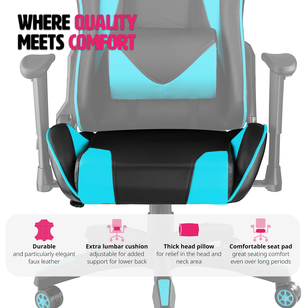 tectake Stealth Black and Azure Gaming Chair Image 8