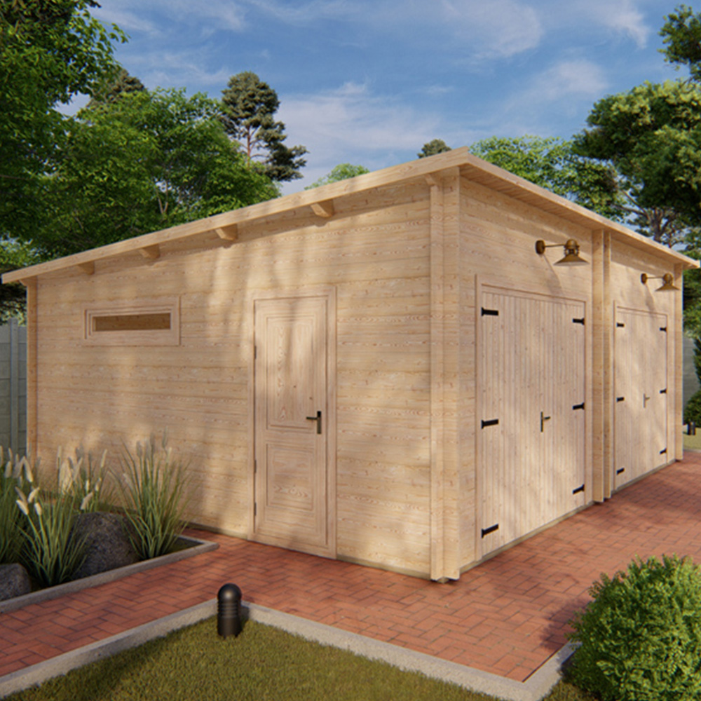 Shire Garage 22 x 18ft 2 Double Door Pent Log Cabin Image 6