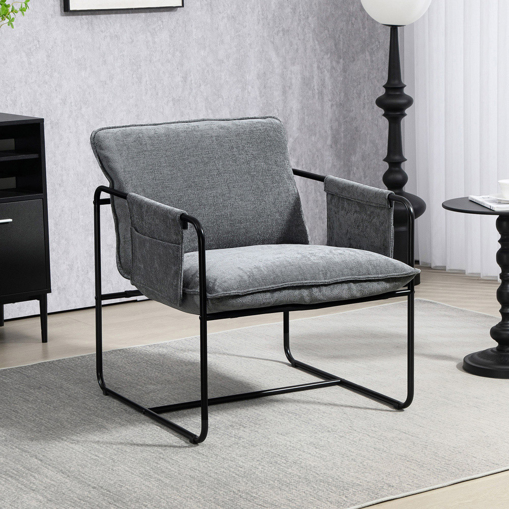 Portland Grey Upholstered Reading Chair with Side Pockets Image 3