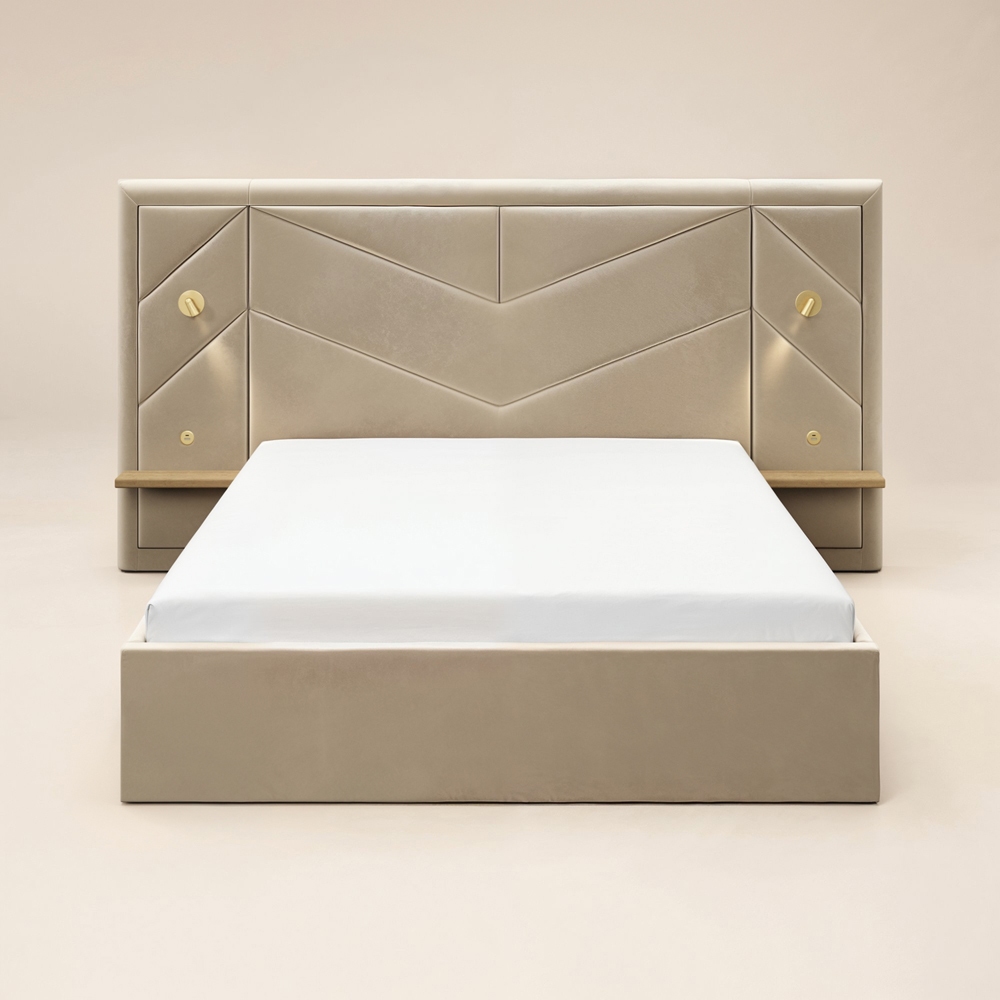 Flair Alice King Size Beige Velvet Hotel Ottoman Bed with Light Image 3