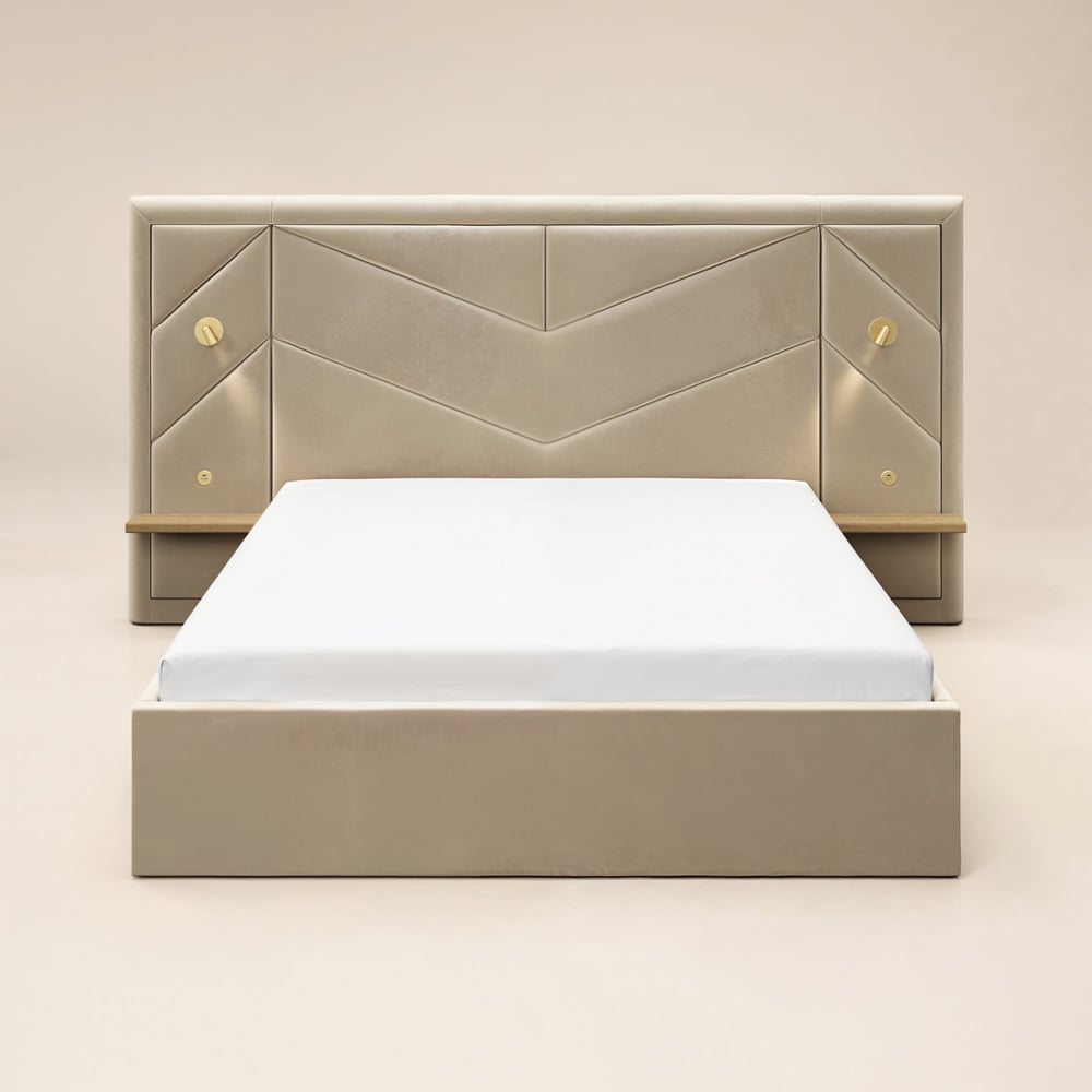 Flair Alice Double Beige Velvet Hotel Ottoman Bed with Light Image 3