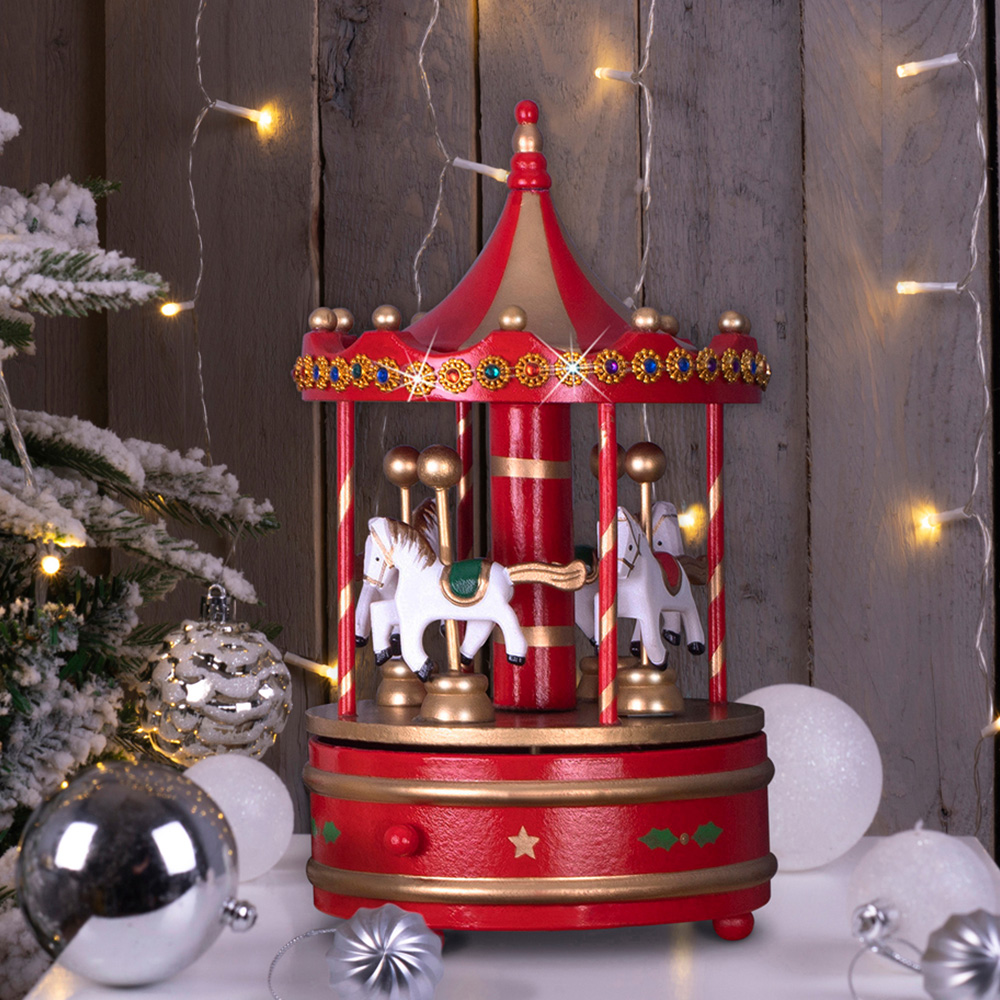 St Helens Red Xmas Carousel Music Box Image 2