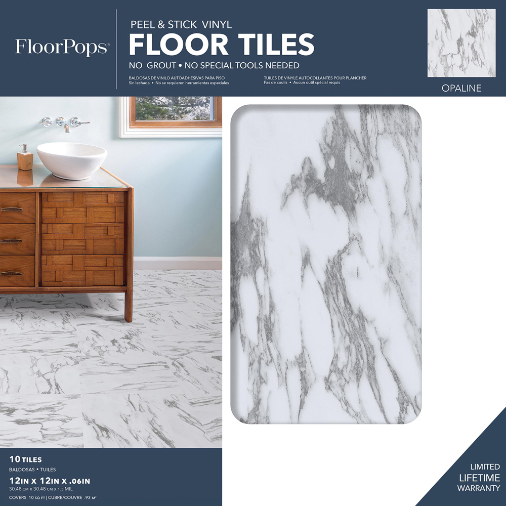 Floorpops Opaline White and Grey Peel and Stick Floor Tile 30.48 x 30.48cm 10 Pack Image 8