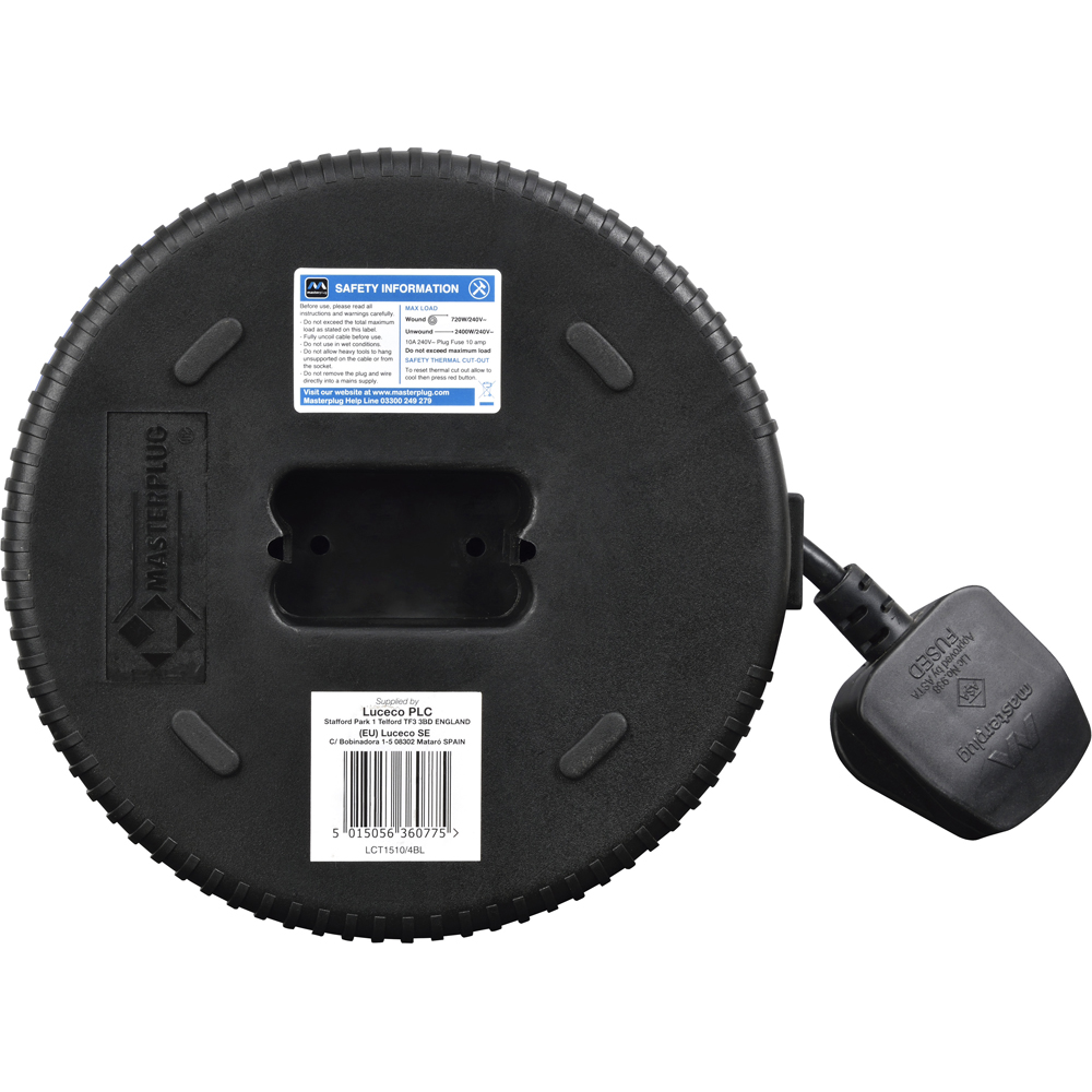 Masterplug Blue 10A 4 Socket Large Cassette Cable Reel 15m Image 4