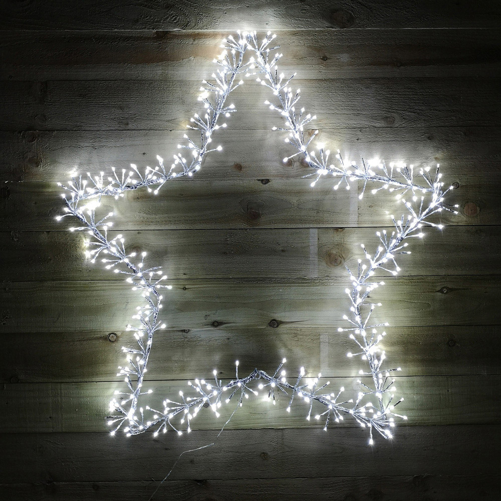 Premier 480 White LED Silver Star Christmas Cluster Light 120cm Image 3
