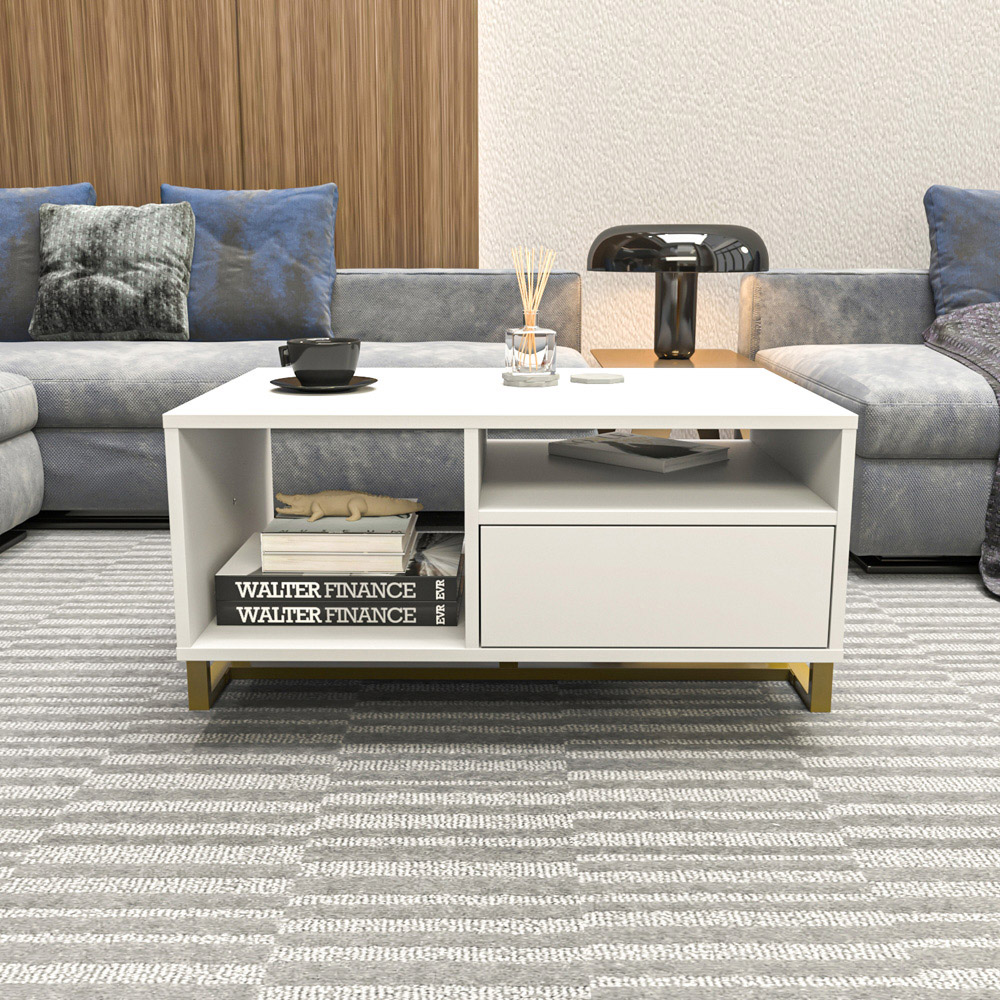 Decorotika Utopie 2 Door 2 Shelf White Modern Coffee Table Image 5