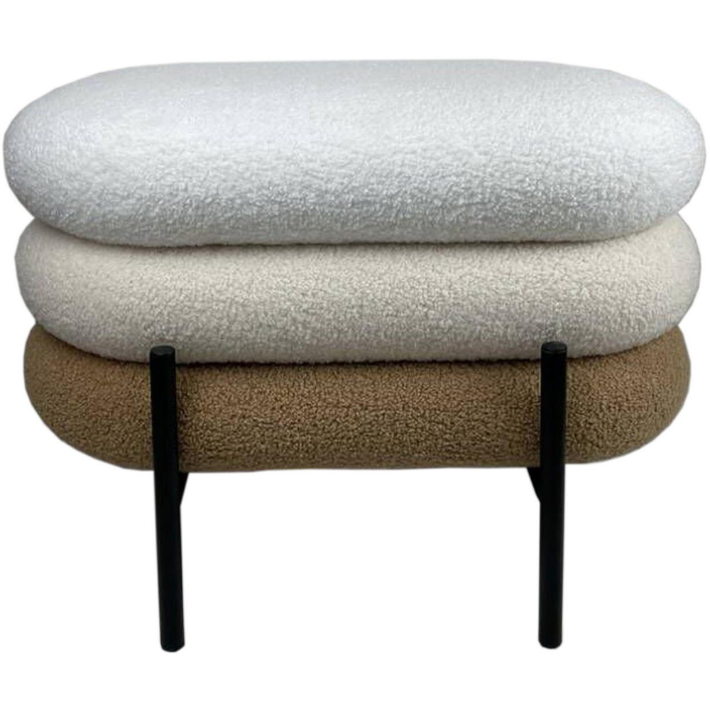 Natural 3 Tier Boucle Fabric Storage Footstool Image 2