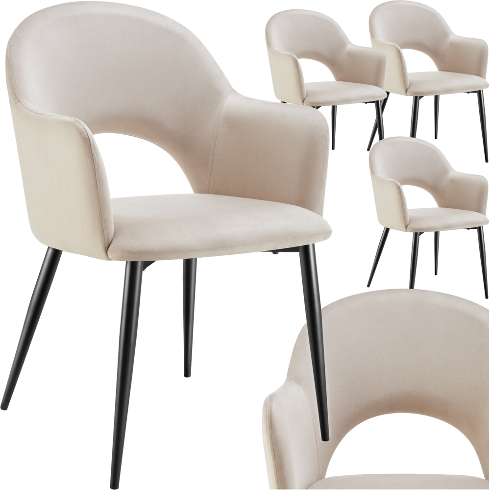 tectake Sasha Set of 4 Cream Velvet Dining Chair Image 2