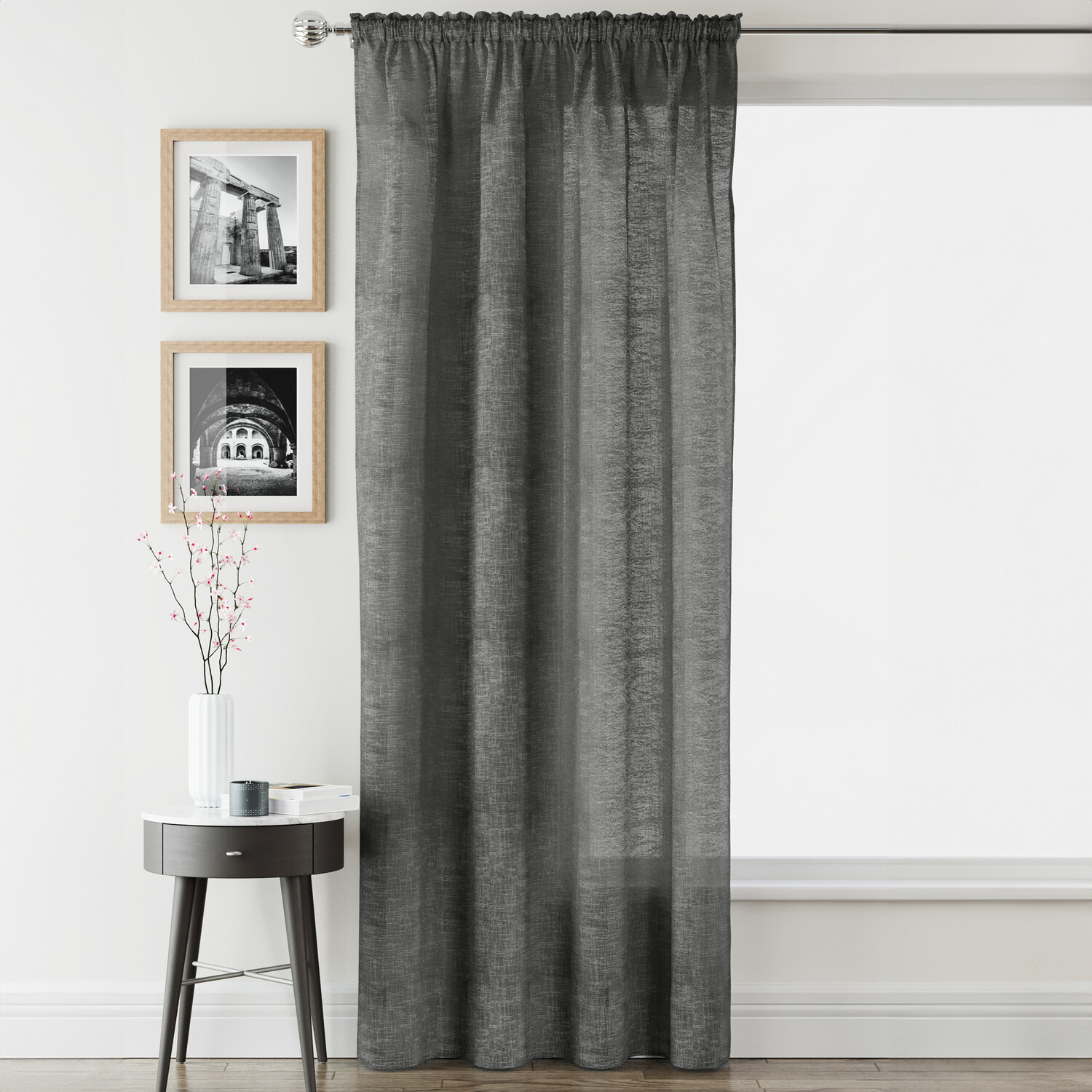 Rhodes Voile Panel Curtain - Charcoal / 229cm Image 1