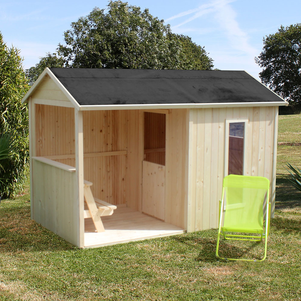 Soulet Jazz 8 x 5ft Kids Wooden Playhouse with Canopy and Bench Image 2