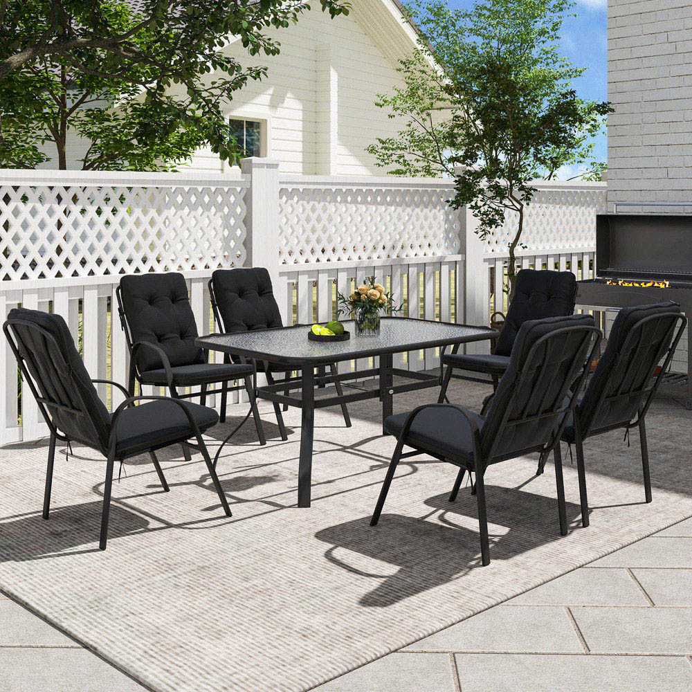 Outsunny 6 Seater Garden Dining Set with Umbrella Hole Black Image 5