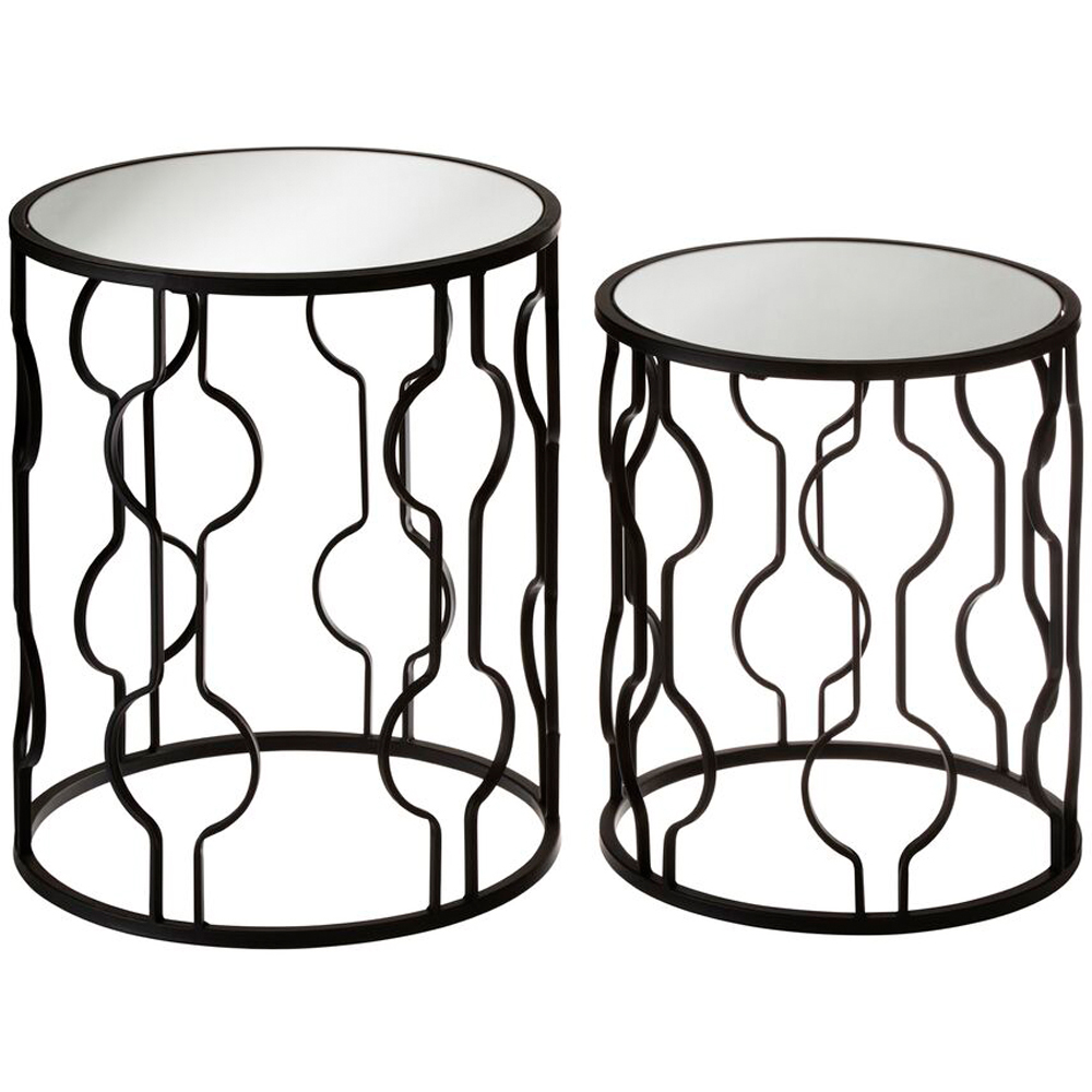 Premier Housewares Avantis Black Metal and Mirror Side Table Set of 2 Image 2