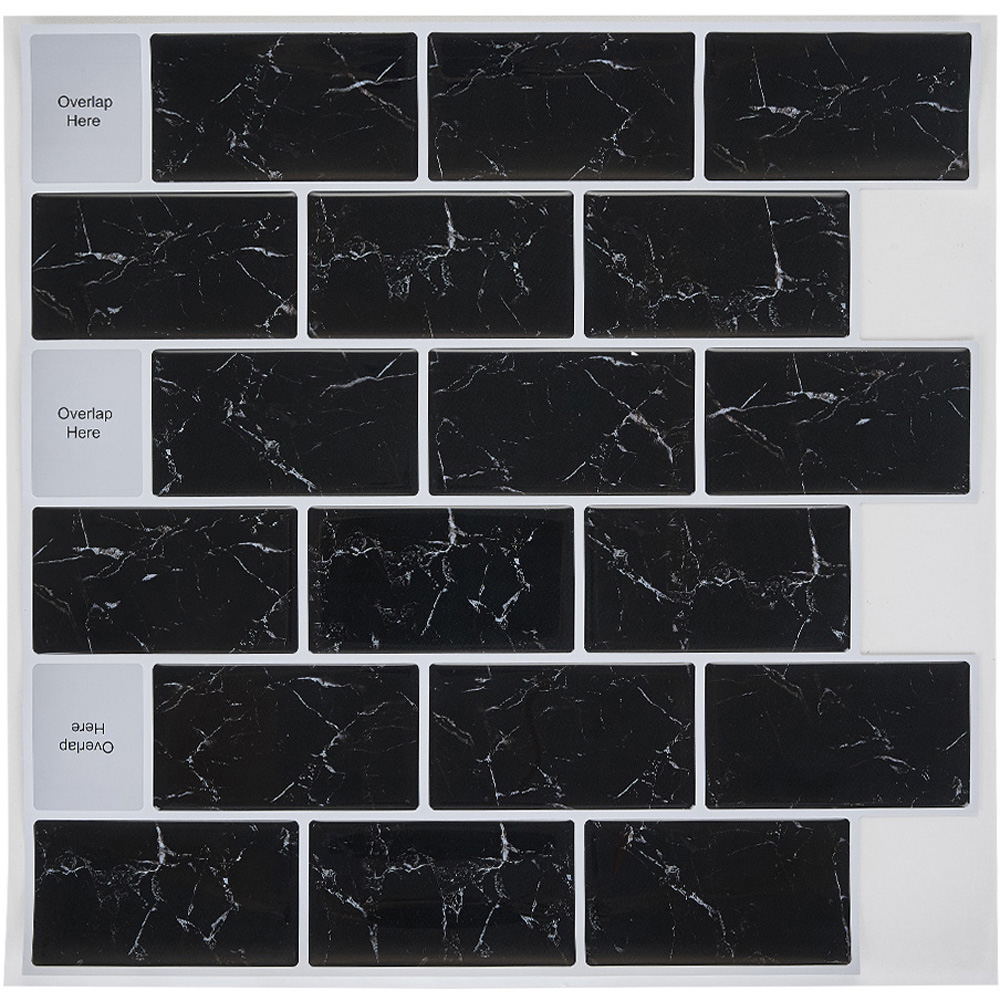 Living and Home Marble Black Peel and Stick Wall Tile Sticker 10 Pack Image 3