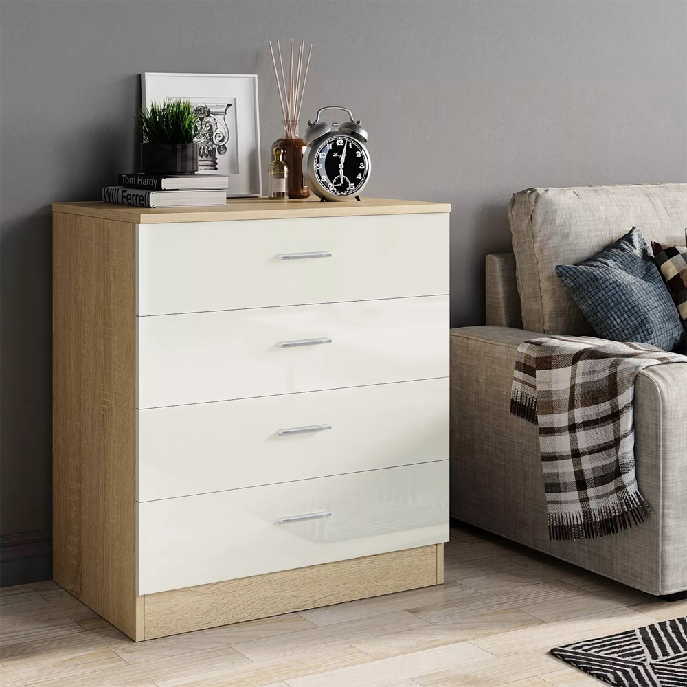 Brooklyn 3 Piece Oak and Cream High Gloss Bedroom Furniture Set Image 6