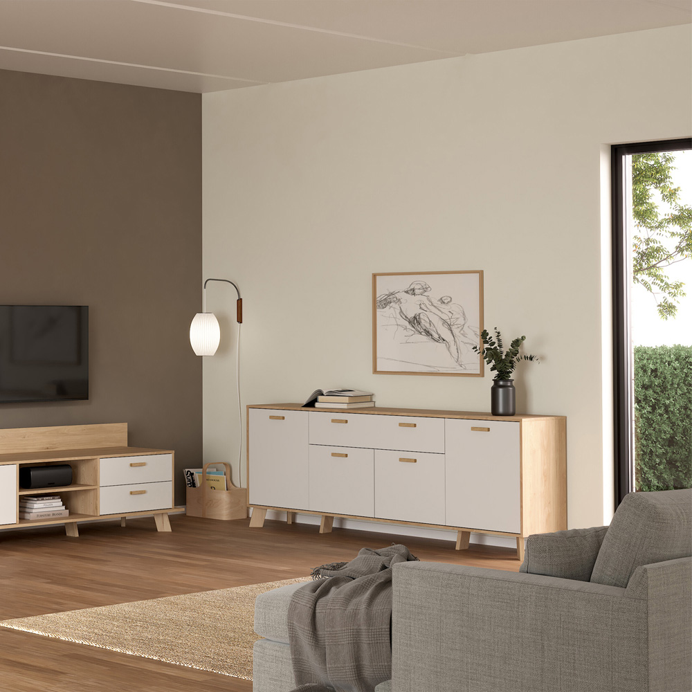 Furniture To Go 4 Door Single Drawer White and Brown Sideboard Image 6