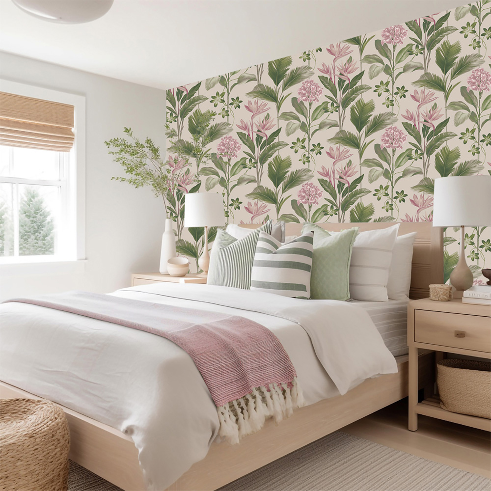Belgravia Decor Oliana Floral Green and Pink Wallpaper Image 3